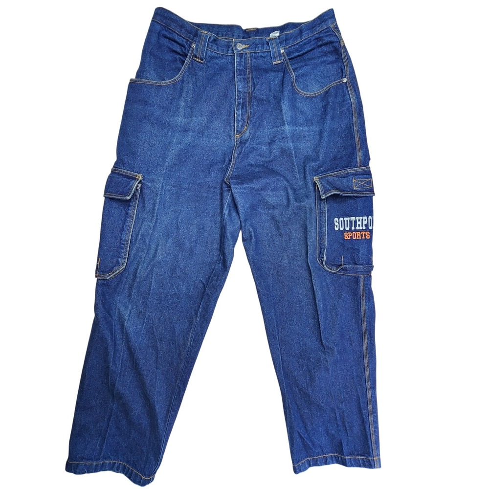Vintage Southpole Sports Baggy Cargo Jeans Dark Wash Blue Y2K Mens 40 x 34